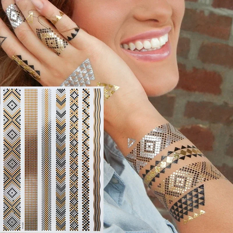 Yiesoum Temporäre Tattoos – 12 Blätter Mit Metallic-Designs In Gold, Wasserdicht & Einfach Zu Entfernen