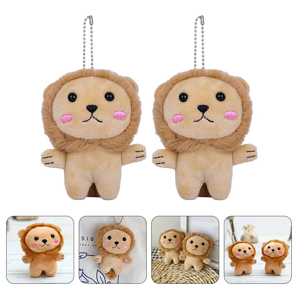 

2 Pcs Little Lion Pendant Stuffed Figure Keyring Childrens Toys Plush Lionet Chain