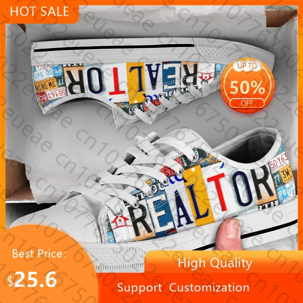 

BKQU License Plate Realtor Design Ladies Shoes Casual Flats Shoes for Women Low Top Canvas Shoes for Women Brand