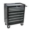 Steel 7-Drawer Rolling Tool Chest Box Wheels Garage Workshop Organizer Storage Black 24.5" Compact Durable Portable Heavy Duty 4