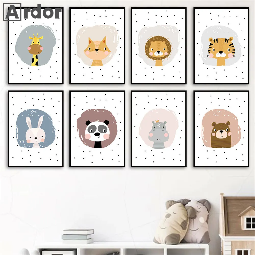 

Baby Animal Panda Giraffe Lion Rabbit Bear Posters Prints Nursery Painting Child Wall Art Print Nordic Pictures Kids Room Decor
