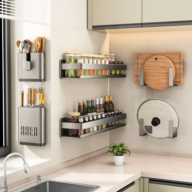 Wall-Mounted Spice Rack Multifunctional Item Shelf Kitchen Tools Kitchen Condiment Storage Rack Seasoning Organizer Shelf cabinet organizer shelves,kitchen storage rack,seasoning divider,spice rack,wall mounted organizer