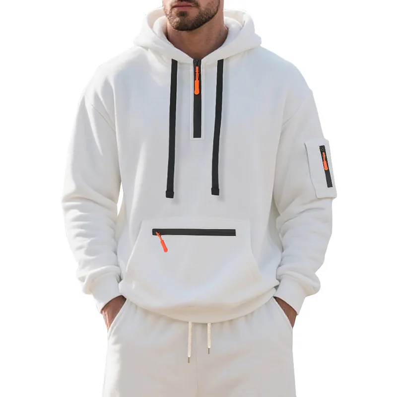 Mens Casual Autumn Winter Long Sleeve Zip Hooded Sweatshirt