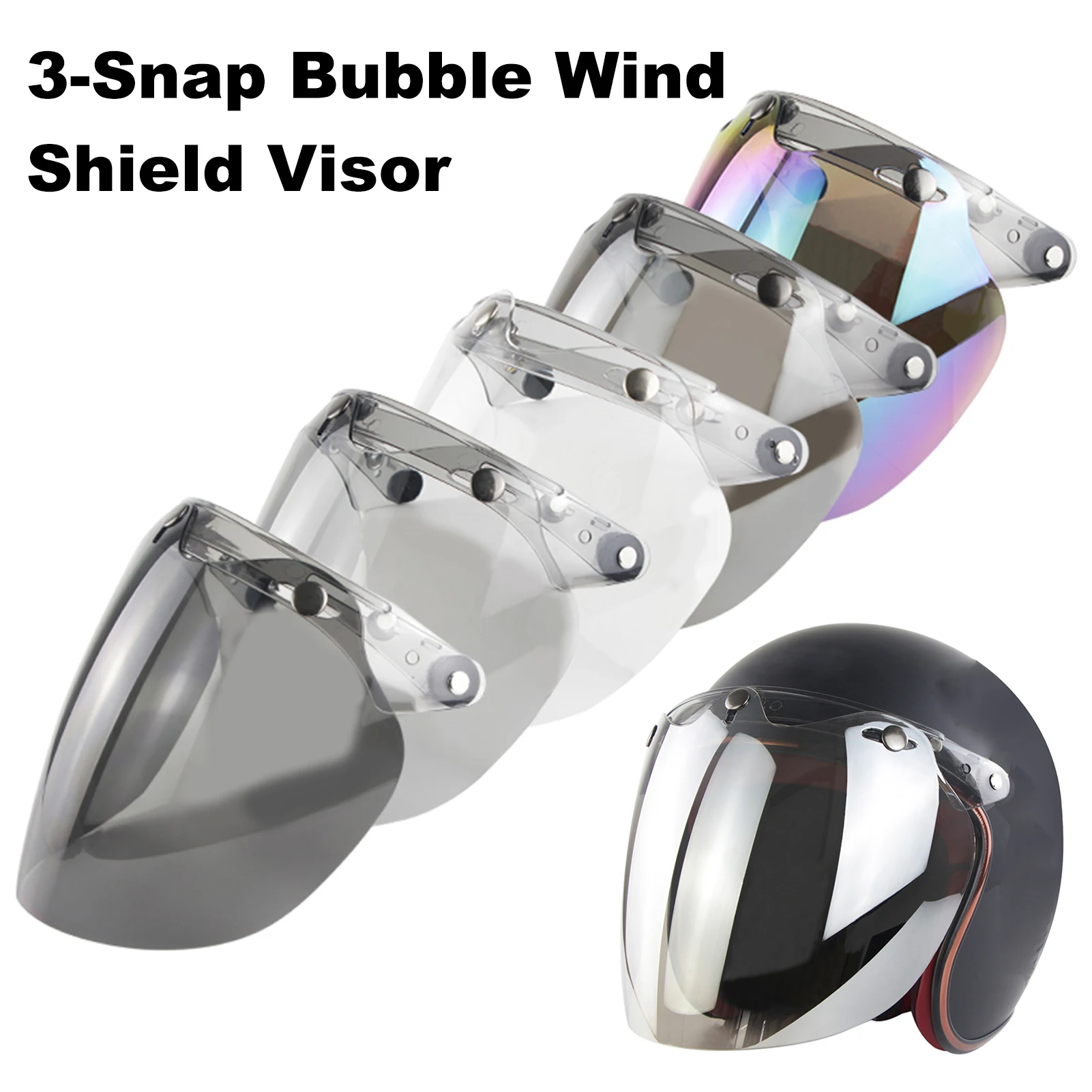 Open Face Helmet Visor Motorcycle Helmet Bubble Lens 3-Snap Bubble Wind Shield Visor Anti-UV /Anti-fog Motorcycle Helmet Lens