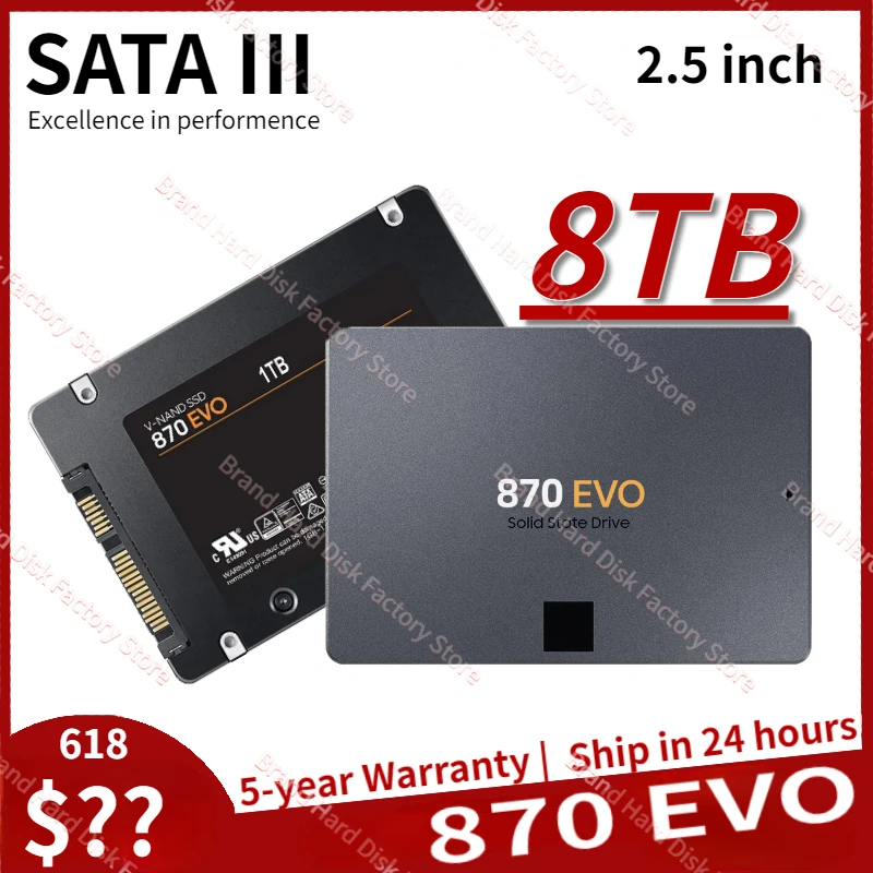 2024 내장 솔리드 스테이트 드라이브 하드 디스크, 노트북 데스크탑 PC PS4 PS5 용 SSD 870 EVO 8TB 4TB 2TB 1TB SATA 3.0 MLC 2.5 인치, 신제품