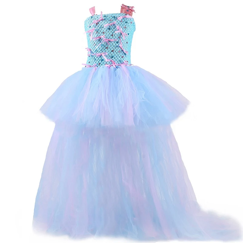 thumbnail image 1 of Vestido de tul con cola larga para niña de las flores, vestido de fiesta de noche para boda para bebé, vestido de princesa de hadas con lazo y cristales para niña, 1 of 5
