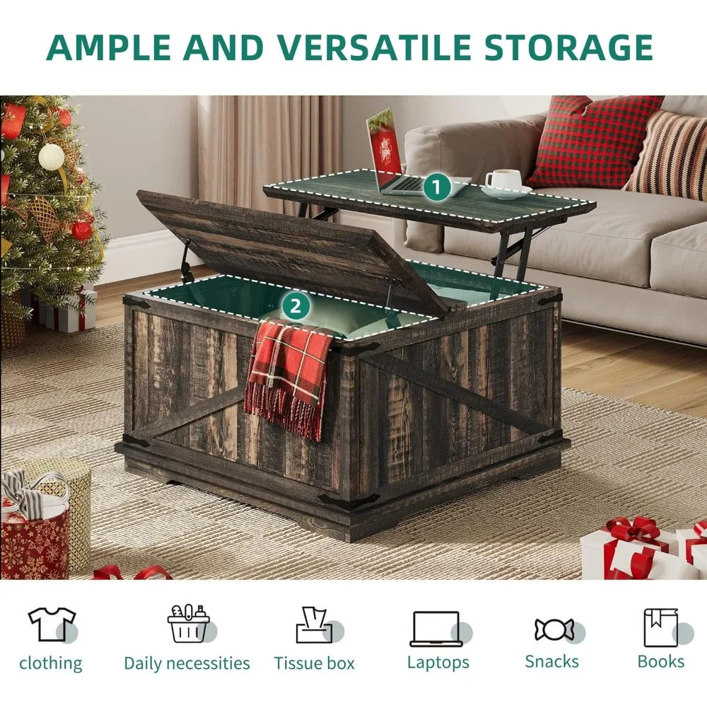 Farmhouse Lift Top Coffee Table,  Square Wood Center Table with Large Hidden Storage Compartment 5