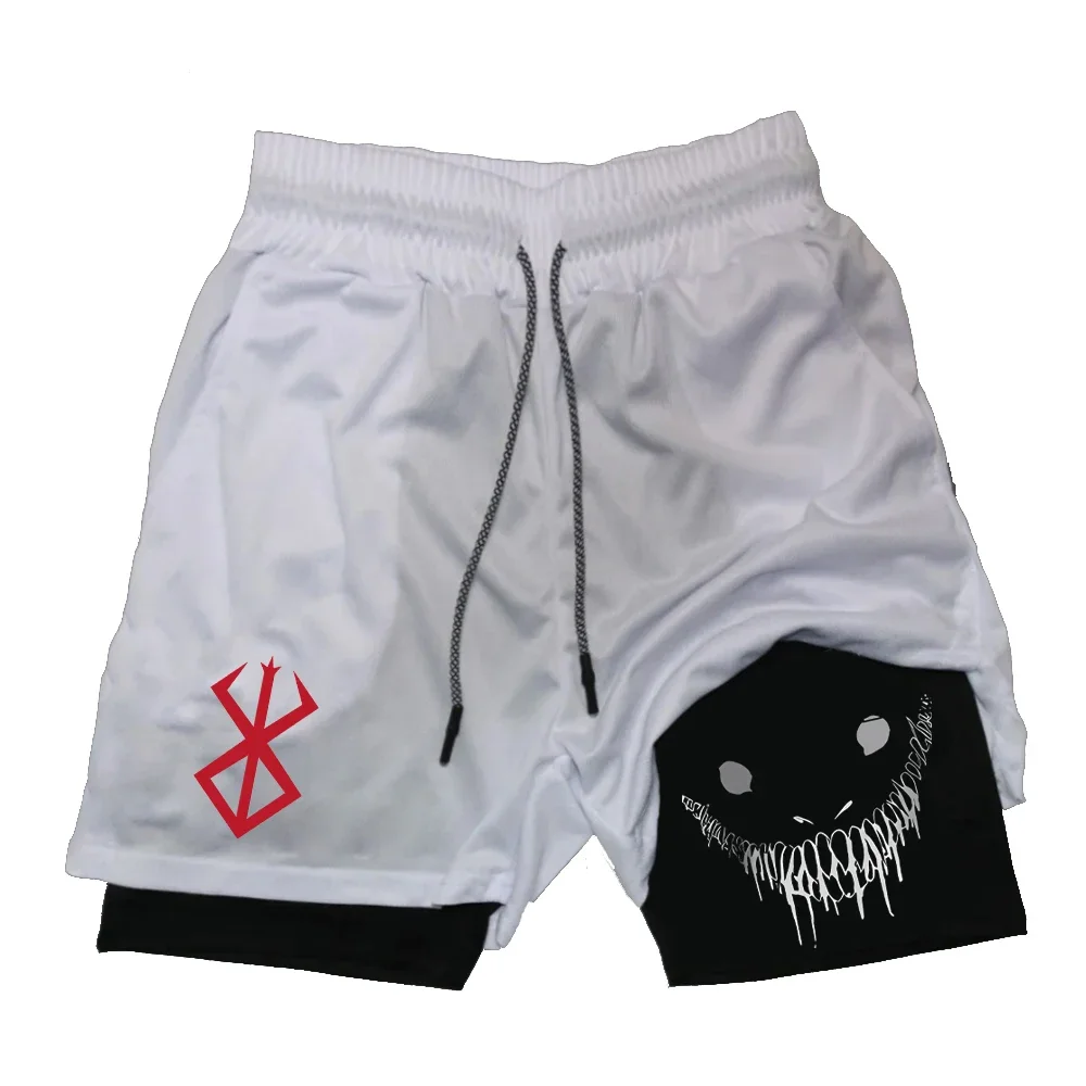 Men's 2-in-1 Gym Shorts Summer Compression Sportswear Double-layer Quick Dry Training Shorts Anime Printed Shorts Pants Workout 2