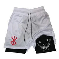 Men's 2-in-1 Gym Shorts Summer Compression Sportswear Double-layer Quick Dry Training Shorts Anime Printed Shorts Pants Workout 2