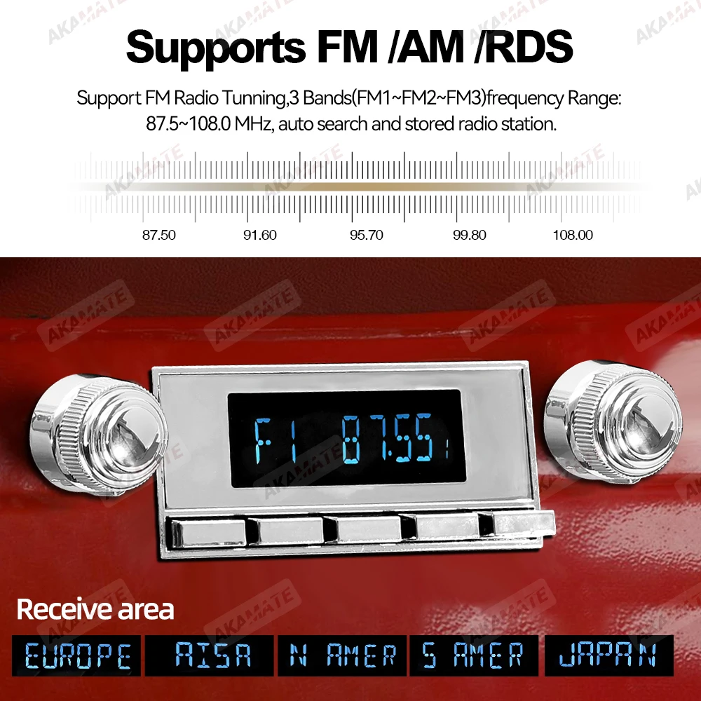 Retro Car Radio for Ford Bronco F-Series Mustang Galaxie Ranchero Multimedia Player FM AM RDS Bluetooth AUX USB 12V MP3 Stereo - 3