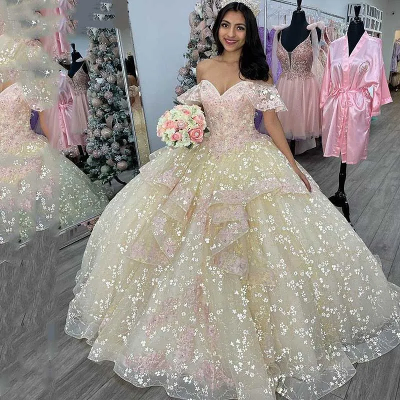 ο Quinceanera 巹  3D Appliques   2022 Ʈ 16 巹