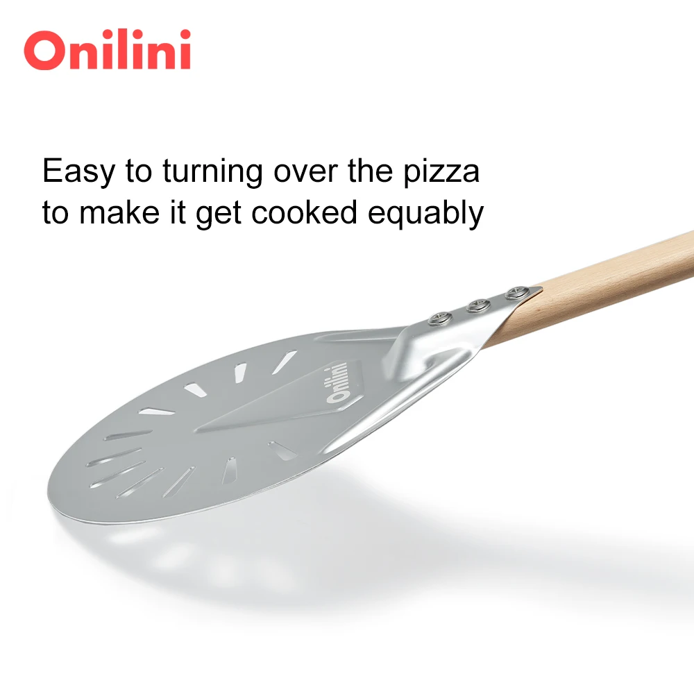 7/8/9 inch Perforated Pizza Peel Anodized Wooden Handle Short Pizzas Shovel Pizza Shovel Paddle with Free Spoon