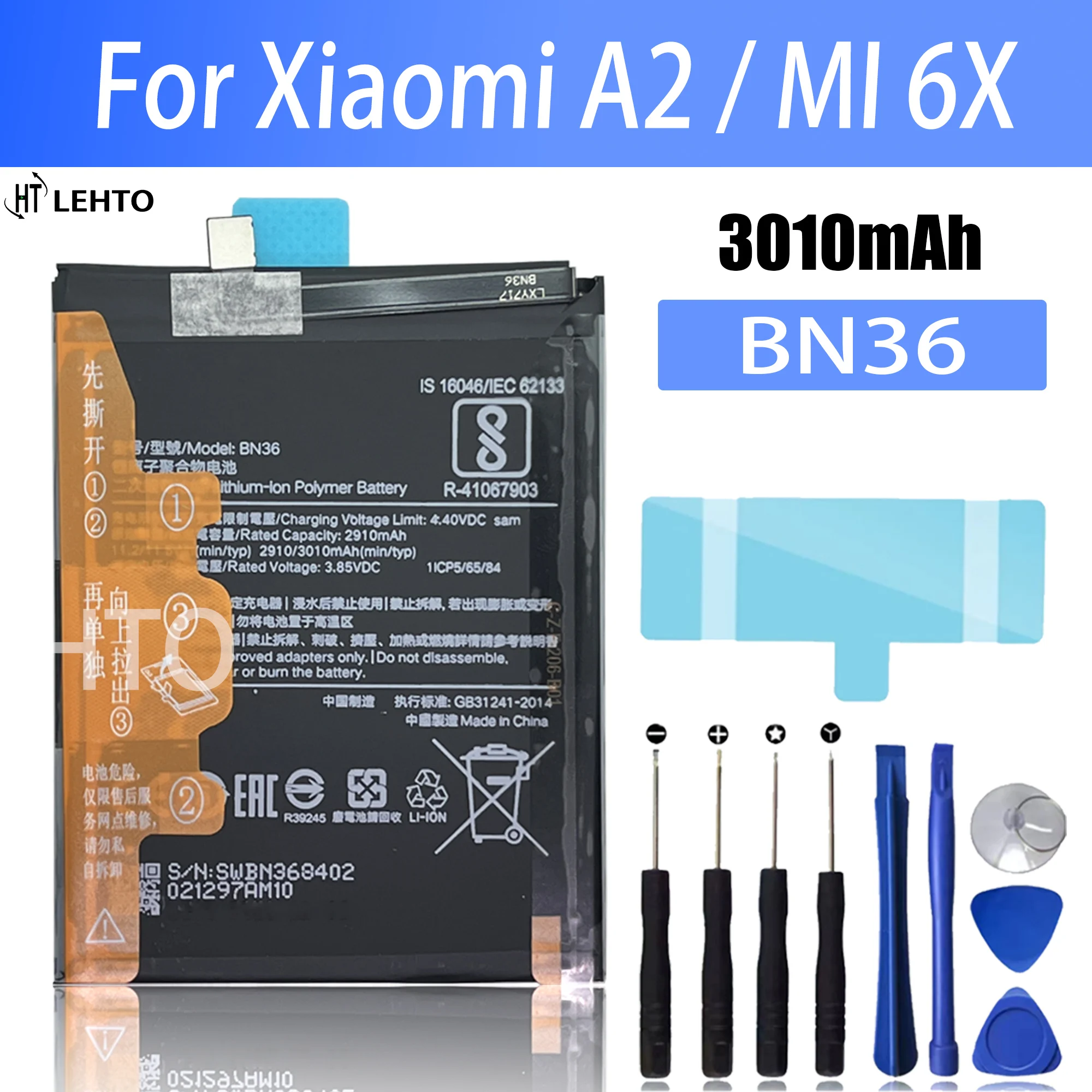 

100% New Original BN36 Battery For Xiaomi A2 /mi 6X Phone Replacement Bateria