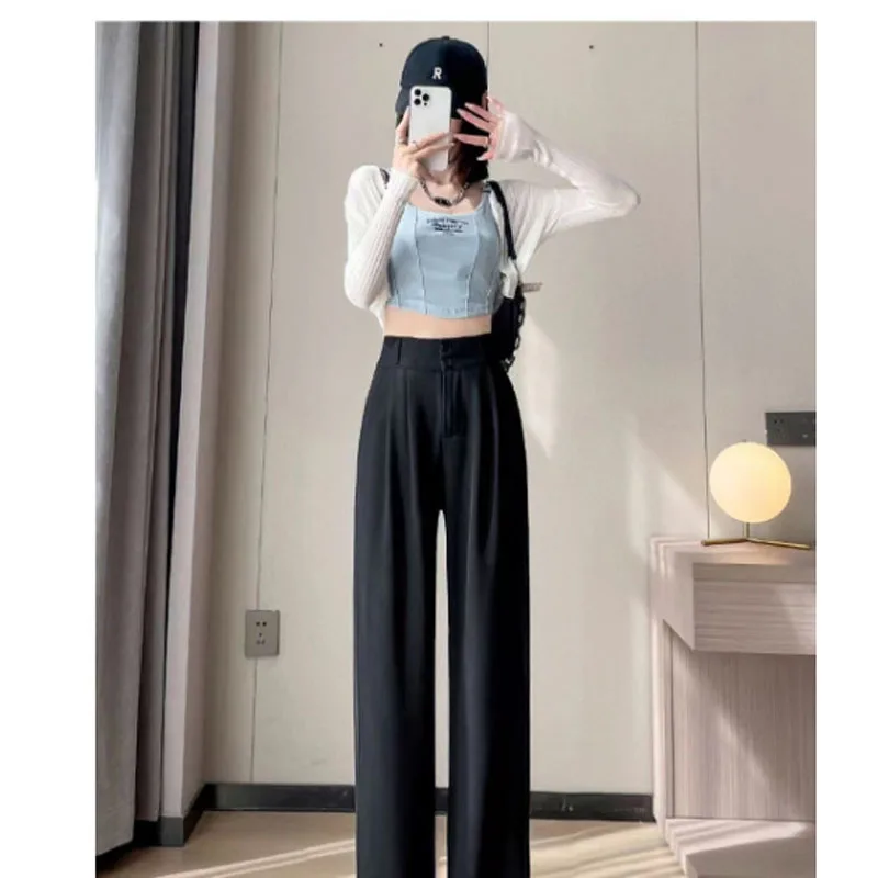 Fashion Double Button Colorful Summer Women Ice Shreds Wide Legs Thin Style High Waist Chiffon Loose Casual All-match Trousers