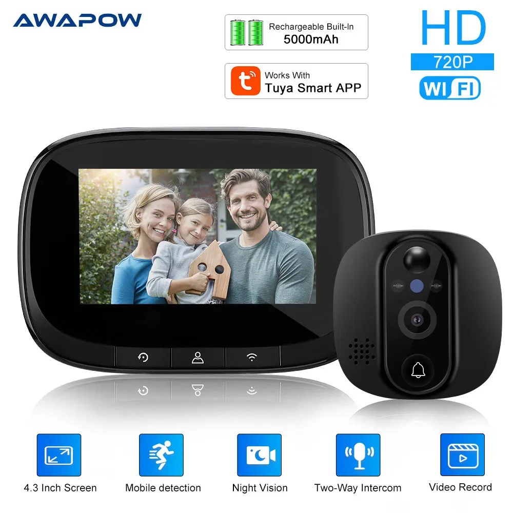 awapow-tuya-smart-wifi-peephole-720p-wifi-peephole-video-camera-43-inch-night-vision-video-doorbell-camera-for-home-security