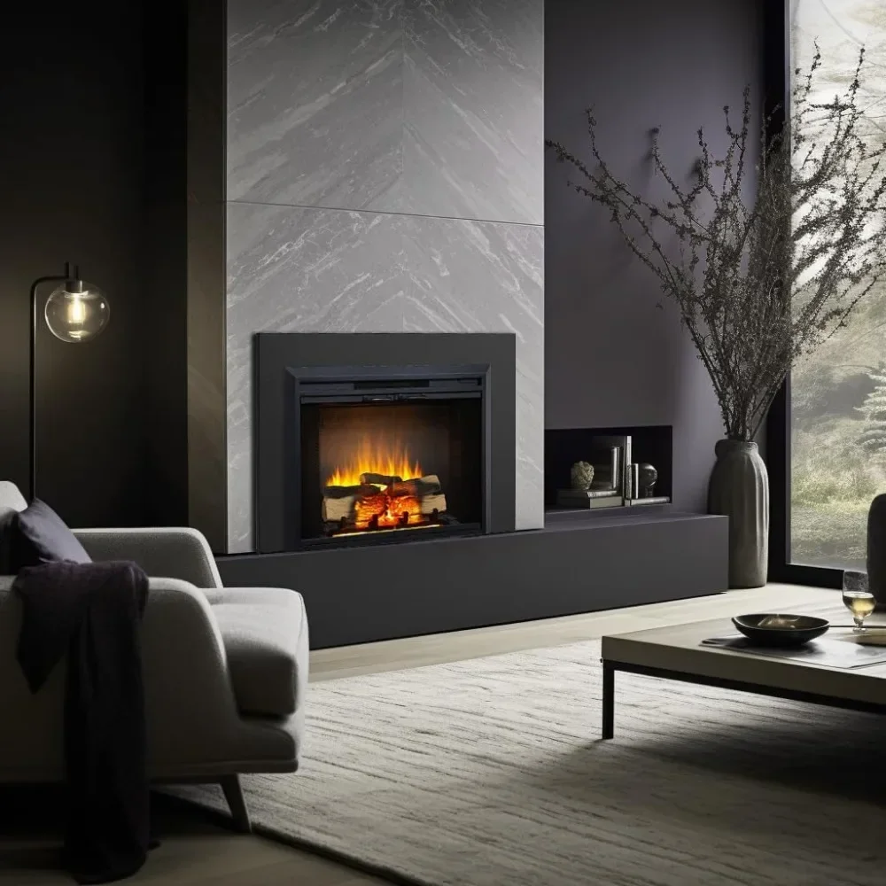 Electric Fireplace Insert with Glass Door and Mesh Screen (EF265B), Fireplace Heater 750/1500W, Fire Crackling Sound 6