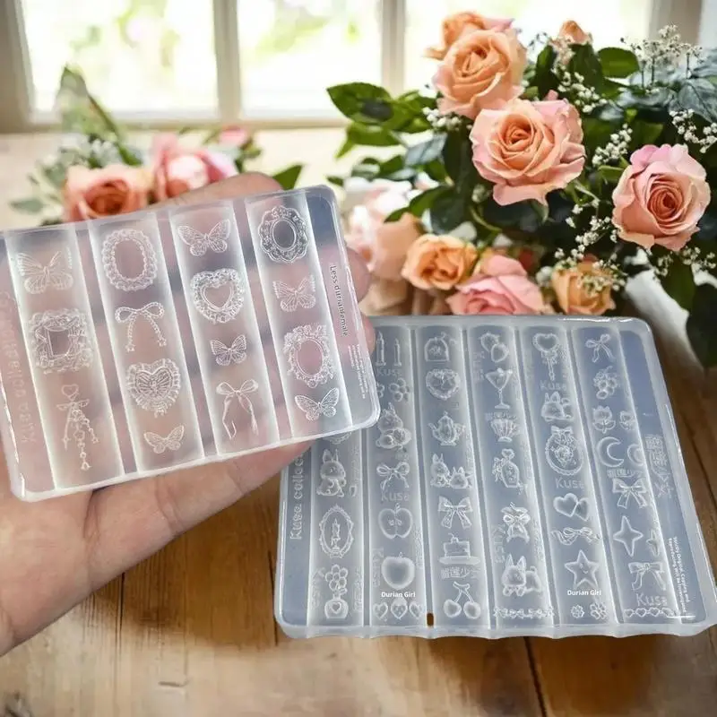 1개 네일아트 실리콘 몰드, 활, 하트, 나비, 토끼 3D 몰드, 네일아트 장식, DIY 디자인에 적합한 실리콘 네일 몰드
