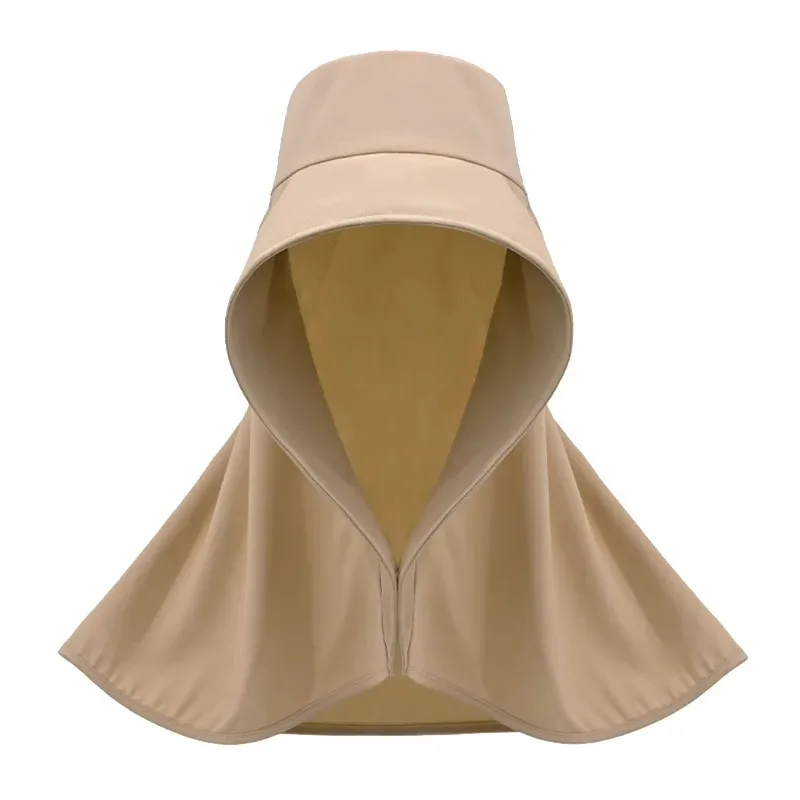 Summer Women Cap Outdoor Uv Anti Neck Protection Sun Visors Hat Fishing Hiking Big Brim Shawl Sunscreen Ponytail Cap Solid Color 5