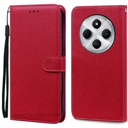 Luxurious Soft Silicone PU Leather Wallet Flip Case with Stand and Book Cover Design for Redmi 14C 4G (Dark Red)