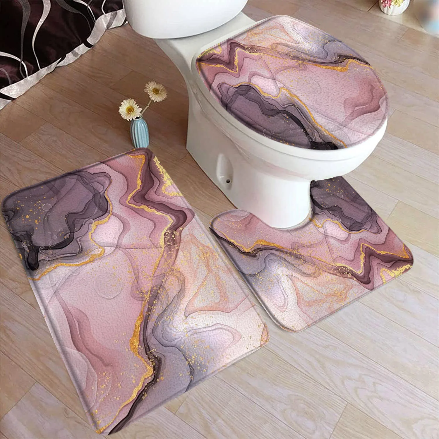 Abstract Marble Bath Mat Set 2