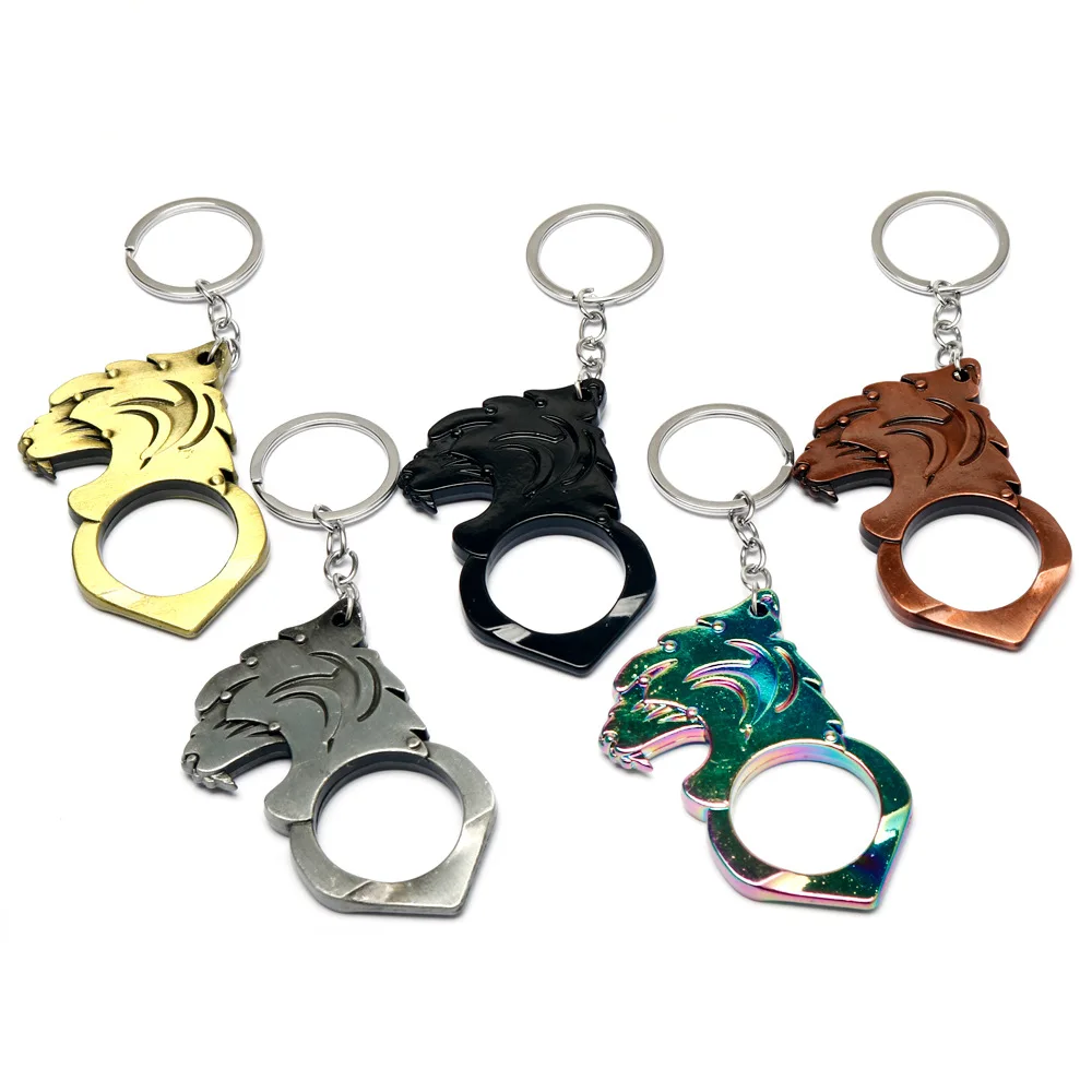Tiger Head Shape Bottle Opener Keychain Portable Metal Beer Opener Keyring Men Jewelry Bar Tools