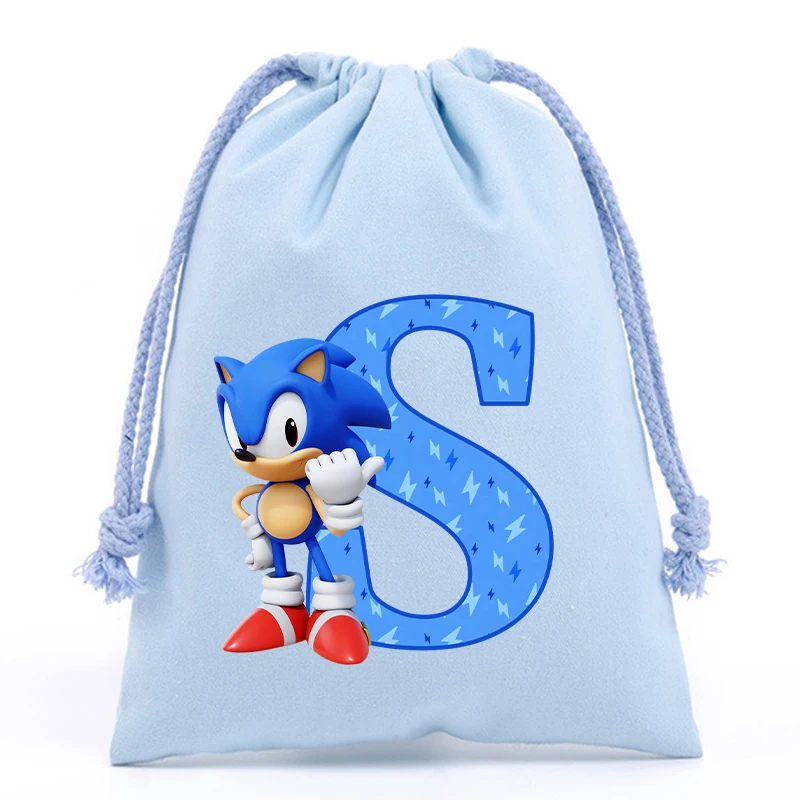 thumbnail image 1 of Nuevas bolsas con cordón de Sonics, bolsos para niños con estampado de letras en inglés de dibujos animados, bolsas de almacenamiento con cordón, regalos de cumpleaños para niños, 1 of 5