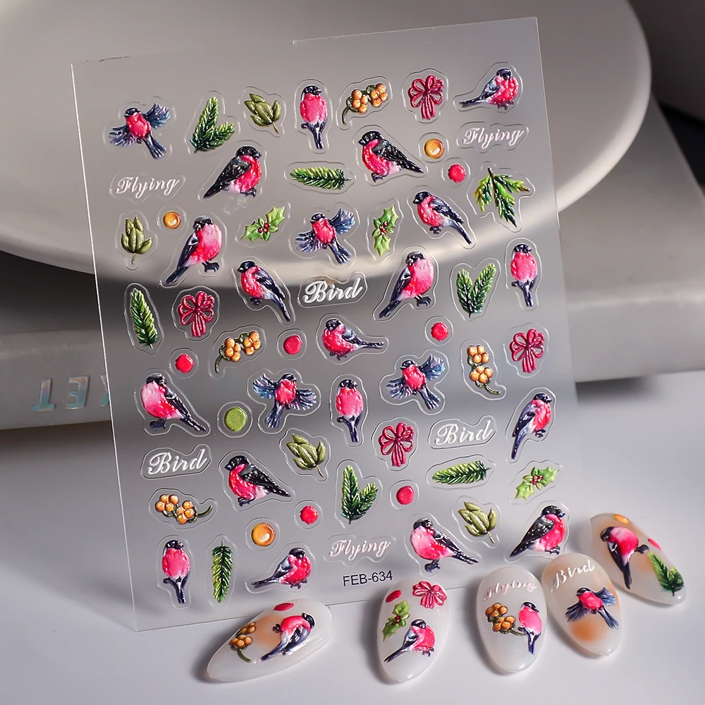 Magpie Bird 5D Nail Stickers Semi-cure Gel Nail Sticker Gel Nail Wraps 3