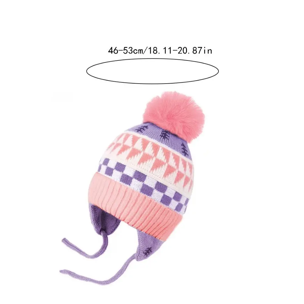 Fashion Jacquard Baby Knitted Hat Hairball Warm Children Beanies Cap Thicken Ear Protection Earmuffs Cap Girls