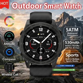 Nuovo Smartwatch Sportivo 2026 con Modalità Sport, Chiamate Wireless, Bussola, Altimetro, Torcia LED, Schermo AMOLED da 1,43 Pollici