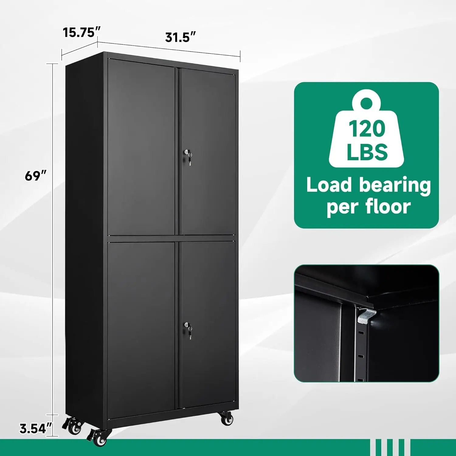 Metal Garage Storage Cabinet with Wheels,Steel Tool Rolling Cabinets with Lock Door and Adjustable Shelves fro Home 3