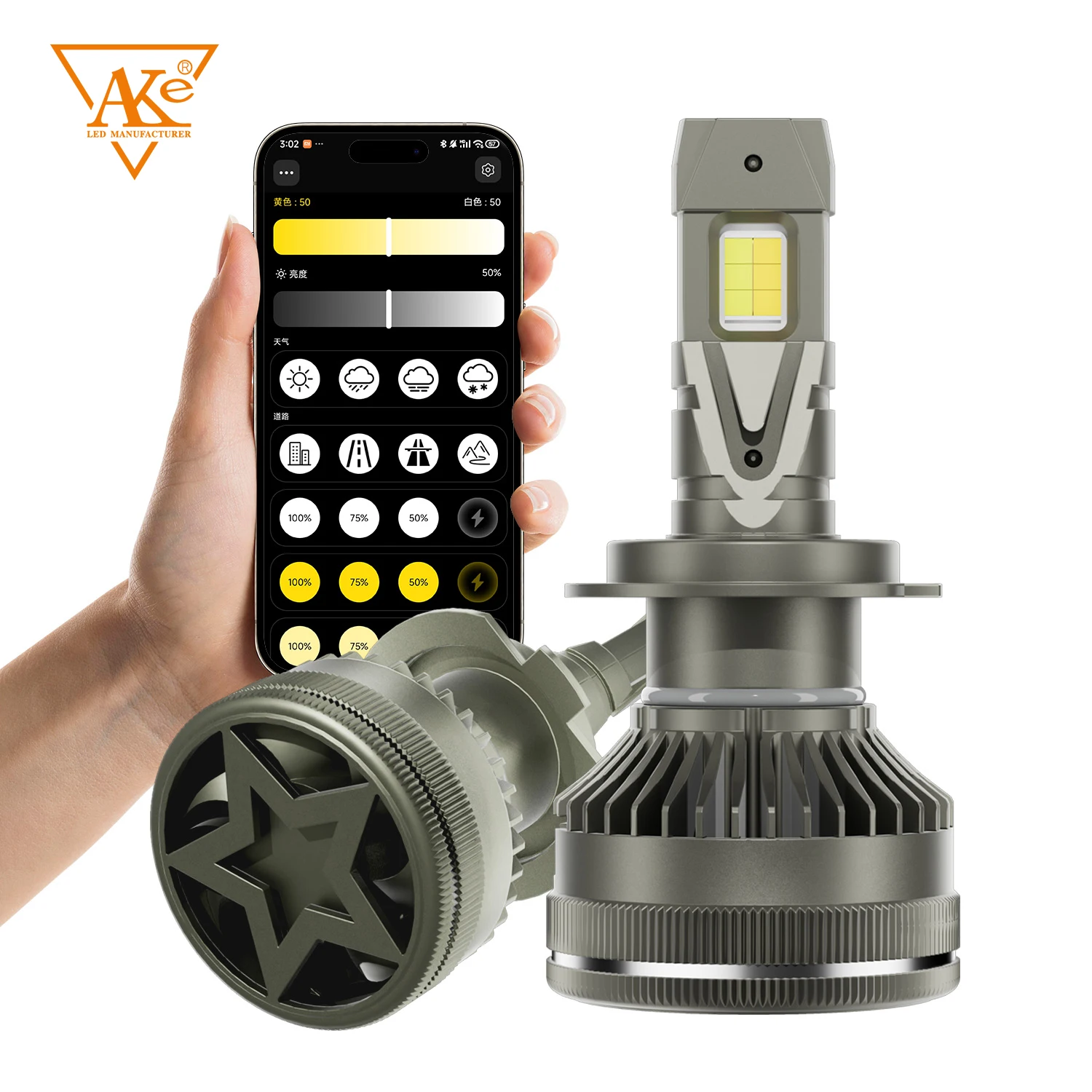 Control por aplicación H7 bombillas de faros de coche H4 Mini Turbo faro H1 H11 H3 9005 HB3 9006 HB4 luces LED de coche 3000K 4300K 6000K 3 colores