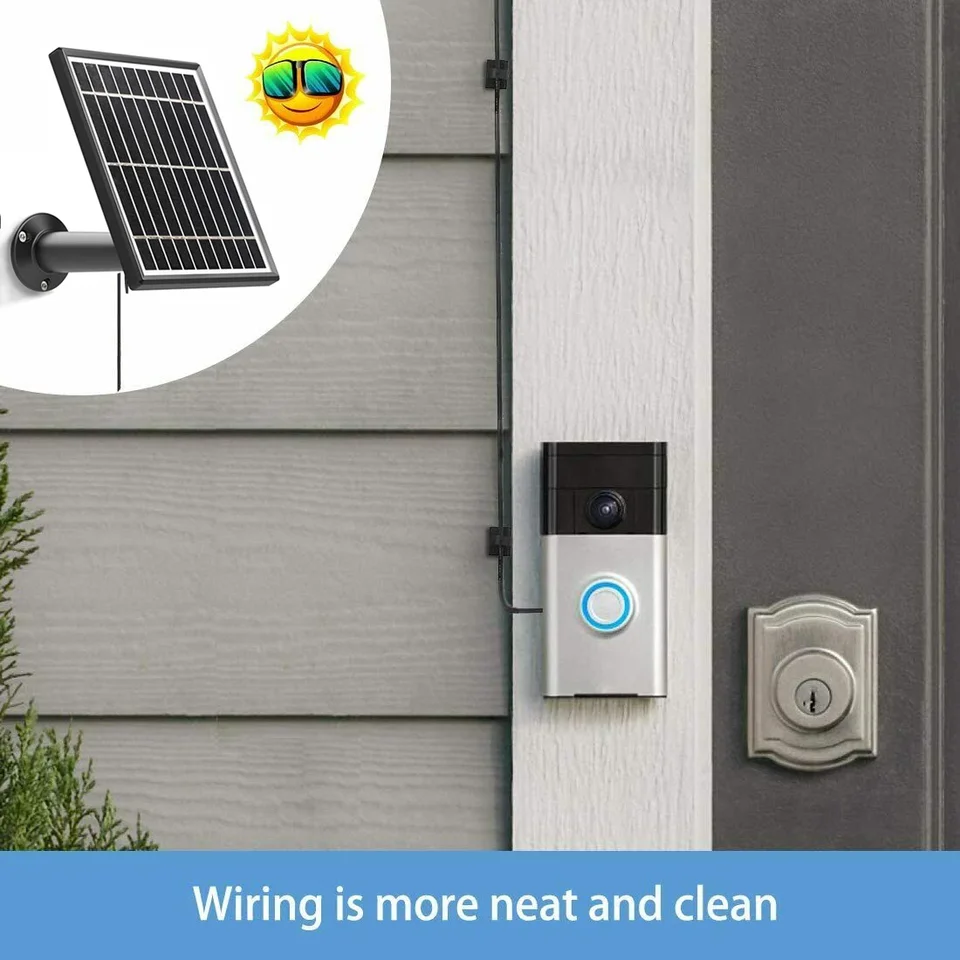 Zonnepaneel 5W Voor Ring Deurbel – Compatibel Met Battery Modellen | IP66 Waterdicht | 300 Cm Kabel | Met Verstelbare Montage
