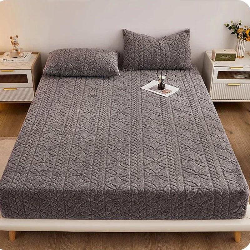 WASART Soft winter coral fleece fitted sheet elastic mattress protector cover warm plush bed linen luxury double bed king size 6