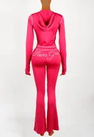 Trendy Y2K Print Two Piece Zip Hoodie and Pants Set for Women