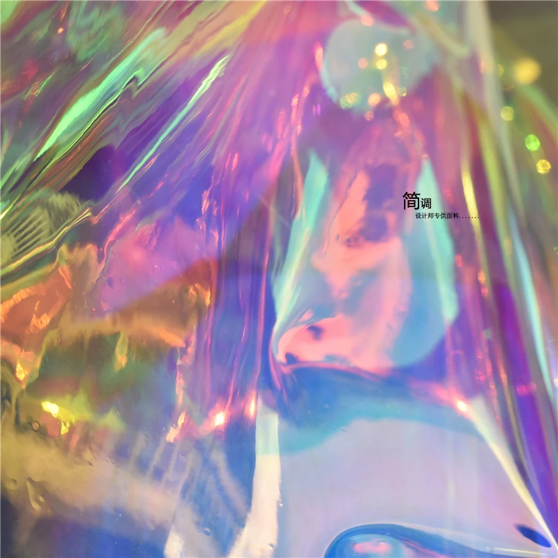 TPU Light Transparent Leather Fabric Colorful Laser Raincoat PVC Material Wedding Shooting Background Designer Fabrics