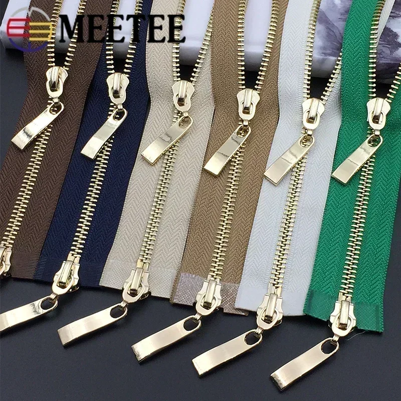 Meetee 1Pc 80/100/120cm 자동 잠금 금속 지퍼 더블 슬라이더 풀러 지퍼..