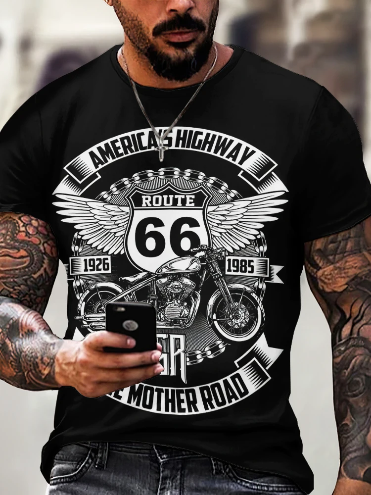 3D Printed T Shirts Retro America Route 66 3D Printed Men's T-shirts Vintage Loose Men Clothing Summer Round Neck Short Sleeve Unisex Tops Tees 4XL 3d printed t shirts