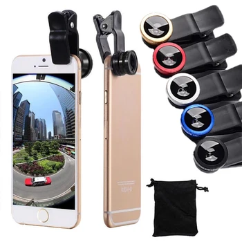 Obiettivo per telefono Fisheye 3 in 1 Obiettivo Fish Eye con zoom grandangolare 0,67X con obiettivo a clip sul telefono per iPhone Huawei Xiaomi Lenti macro