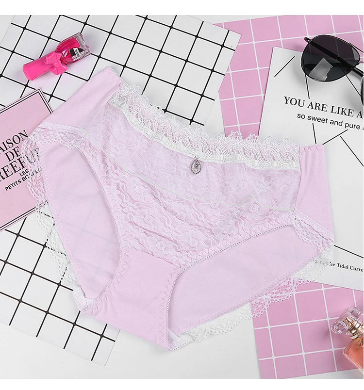 Women's Cotton Briefs Large Size High Waist Sexy Lace Cute Panties