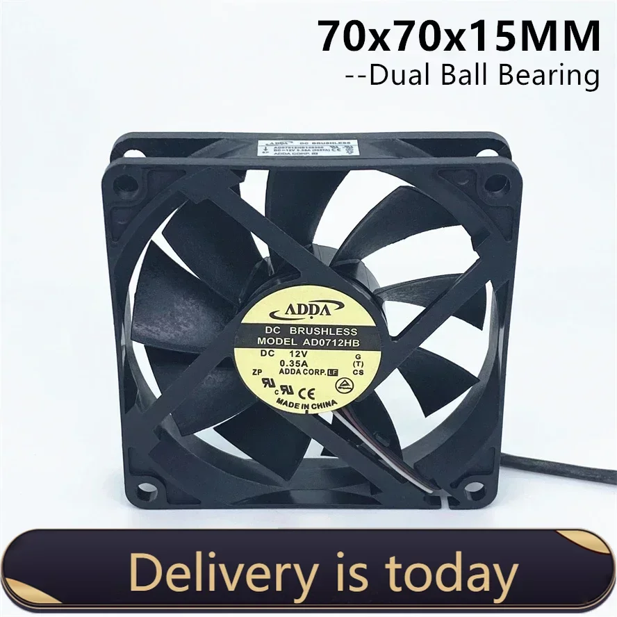 New ADDA Dual Ball Bearing 7015 70MM 70x70x15mm  Case Cooling Fan 12V 0.35A with 3pin 2pcs set new 7010 7cm cooling fan 4 wire thin ball fd127010lb 12v 0 15a dual fans