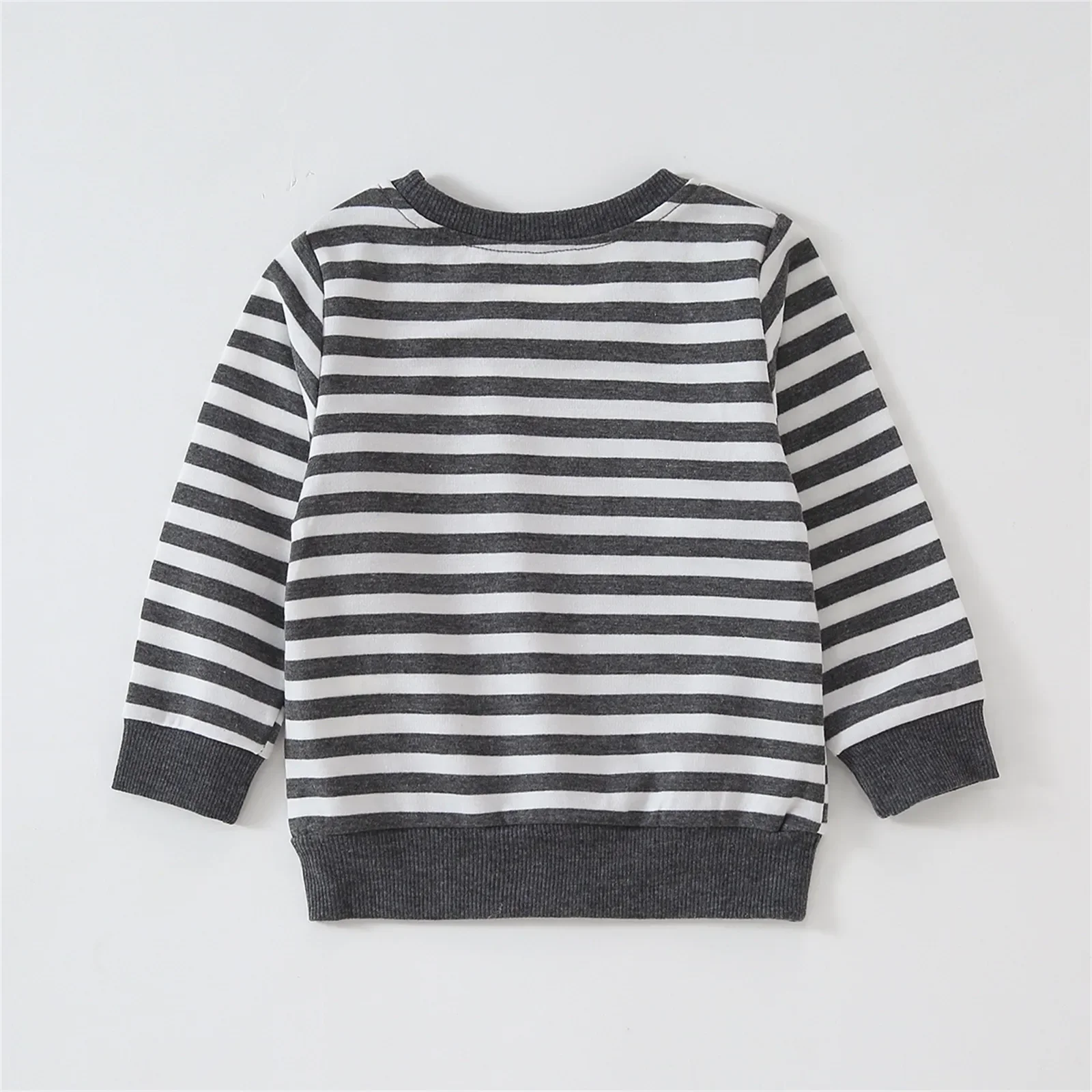 Baby Boy/Girl Solid/Striped Crewneck Long-sleeve Pullover Sweatshirt Soft and Comfortable for Outings