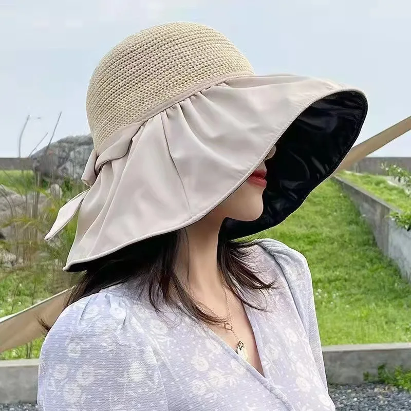 

Summer black rubber UV resistant sunshade hat, sun resistant large brim hat, hollow out, outdoor women's sunshade hat women hat