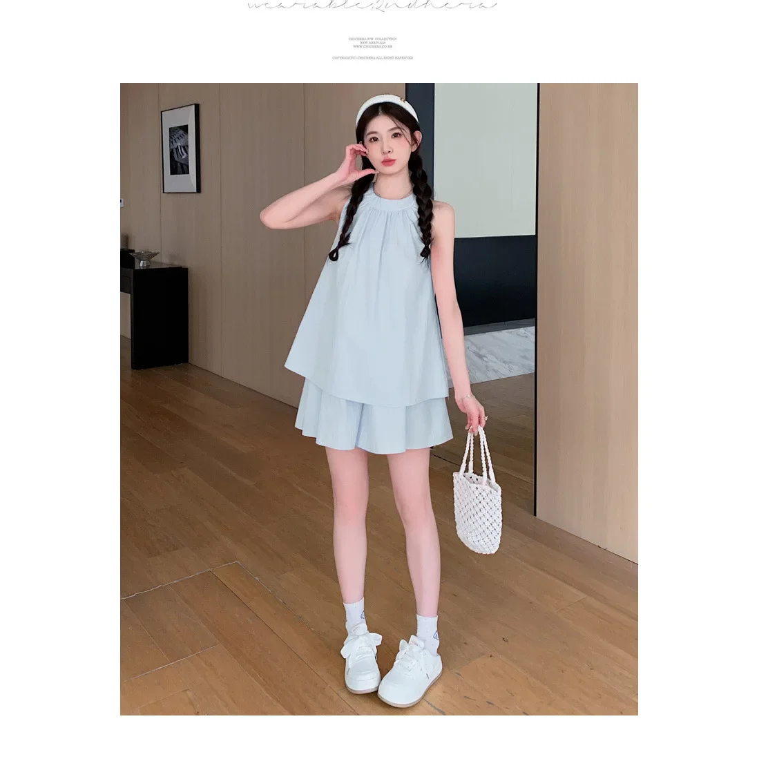 Summer French Cute Small Size Maternity Set Sleeveless Vest Doll Shirt Shorts Two Piece Thin Set for Pregnant Women