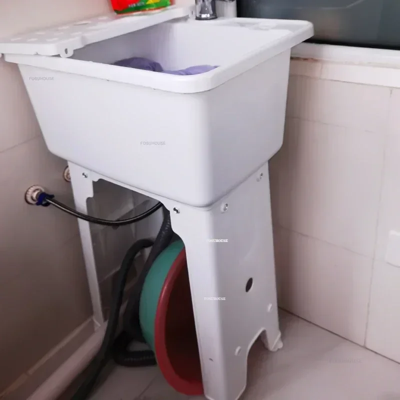 Household Plastic Kitchen Sinks Minimalist Dishwashing Sink Floor-standing Single Slot with Bracket Outdoor Balcony Laundry Pool
