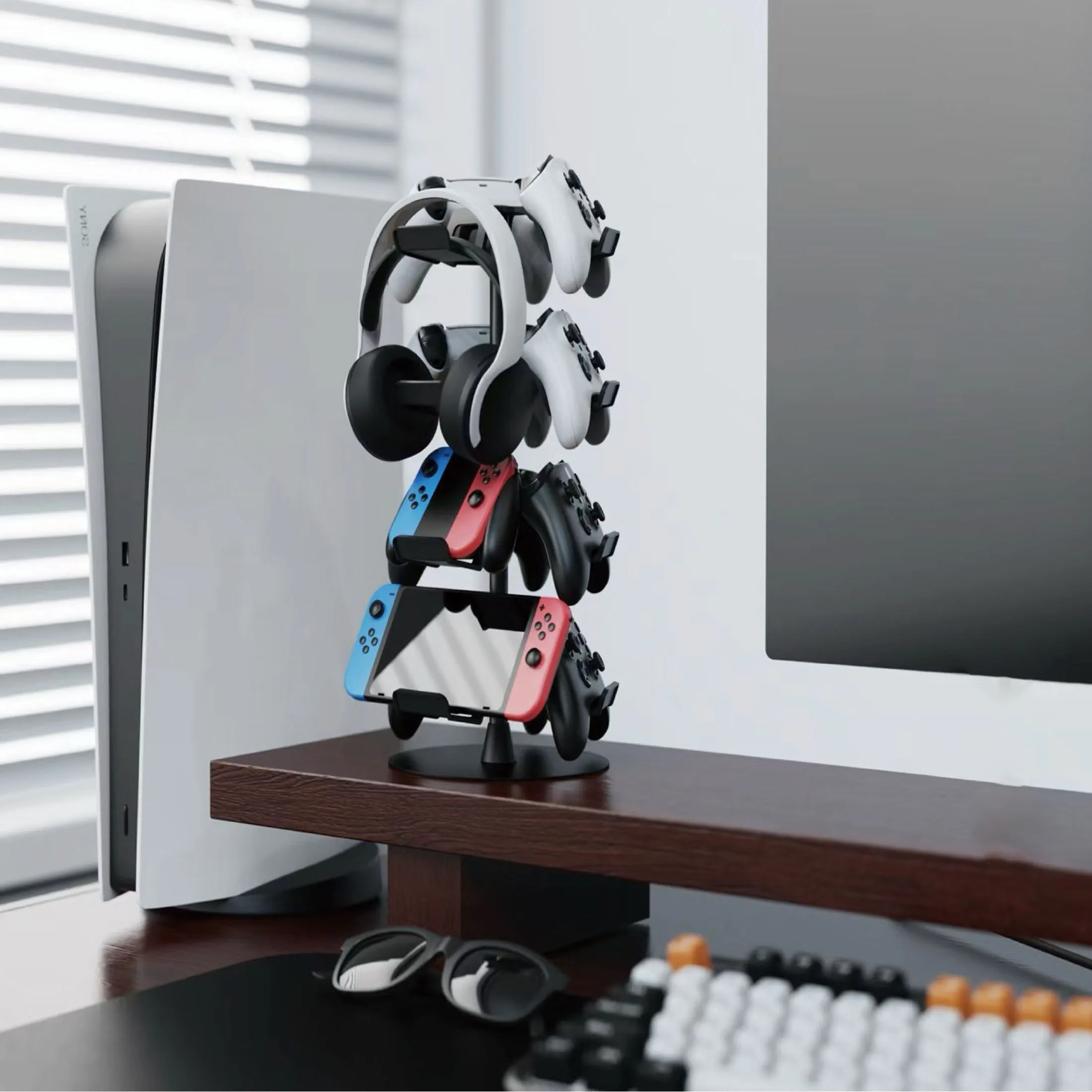 Controller Holder Stand Holds 12 Controllers Headset Headphone Stand Desk for PS4/PS5/Xbox /Switch Pro/Headsets - 5