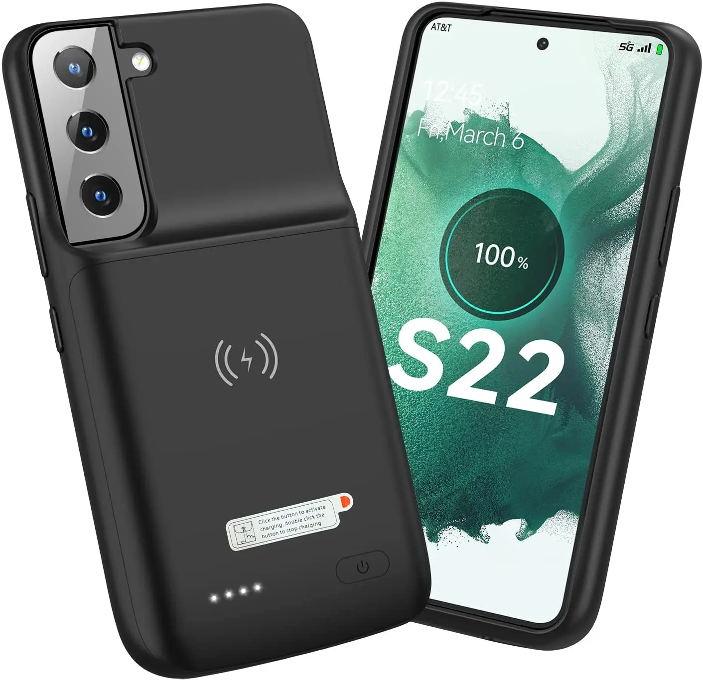 NEWDERY 갤럭시 S22 배터리 케이스, Qi 무선 충전 케이스, 안드로이드 자동 전송 데이터 지원, 4700mAh