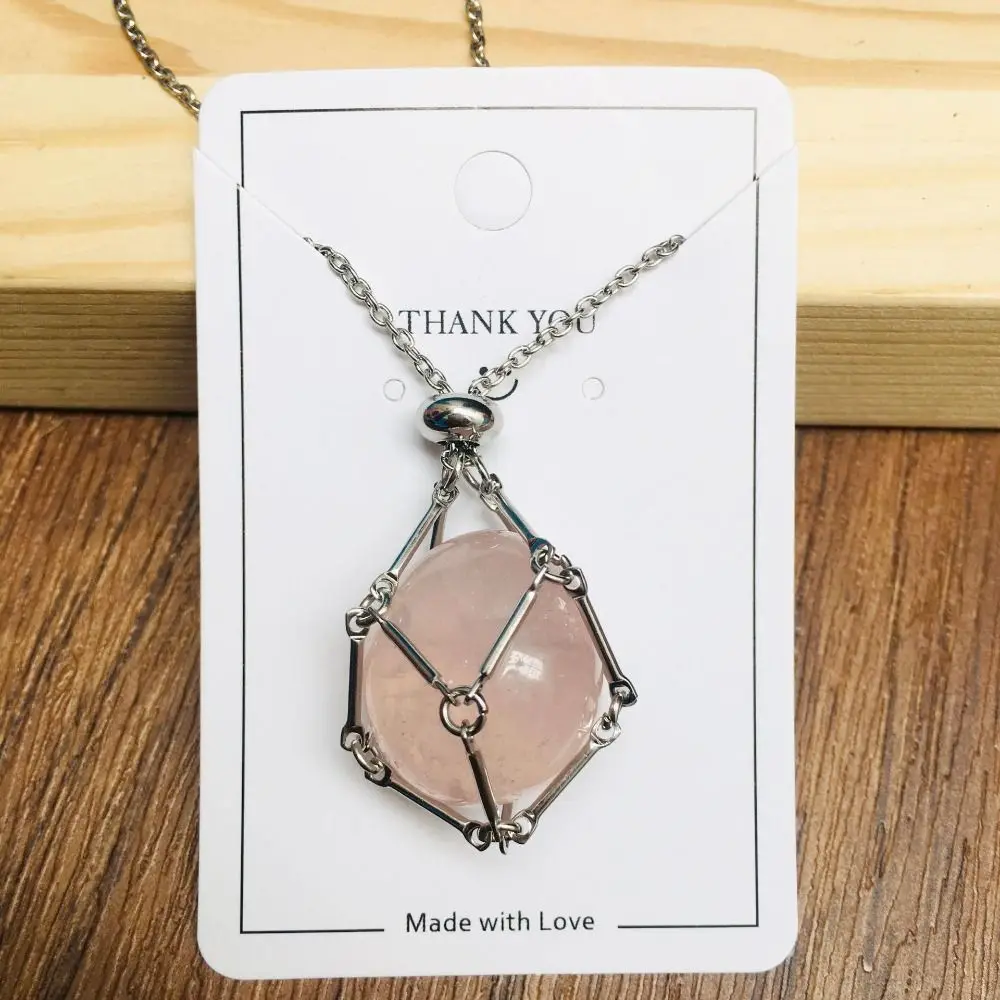Copper Crystal Holder Cage Necklace Silver Color Necklace Accessories Crystal Net Metal Necklace Interchangeable