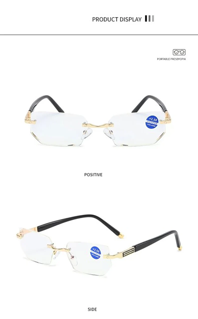 Kann neue randlose doimand geschnittene Lesebrille Herren Anti Blaulicht alte Brille Business-Stil blühen – Detail 3