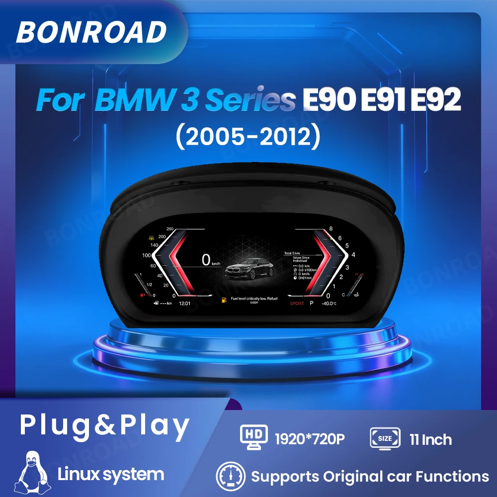 Panel de Instrumentos Digital LCD BONROAD 1920*720P para BMW Serie 3 E90 E91 E92 2005-2012, Velocímetro Virtual 1