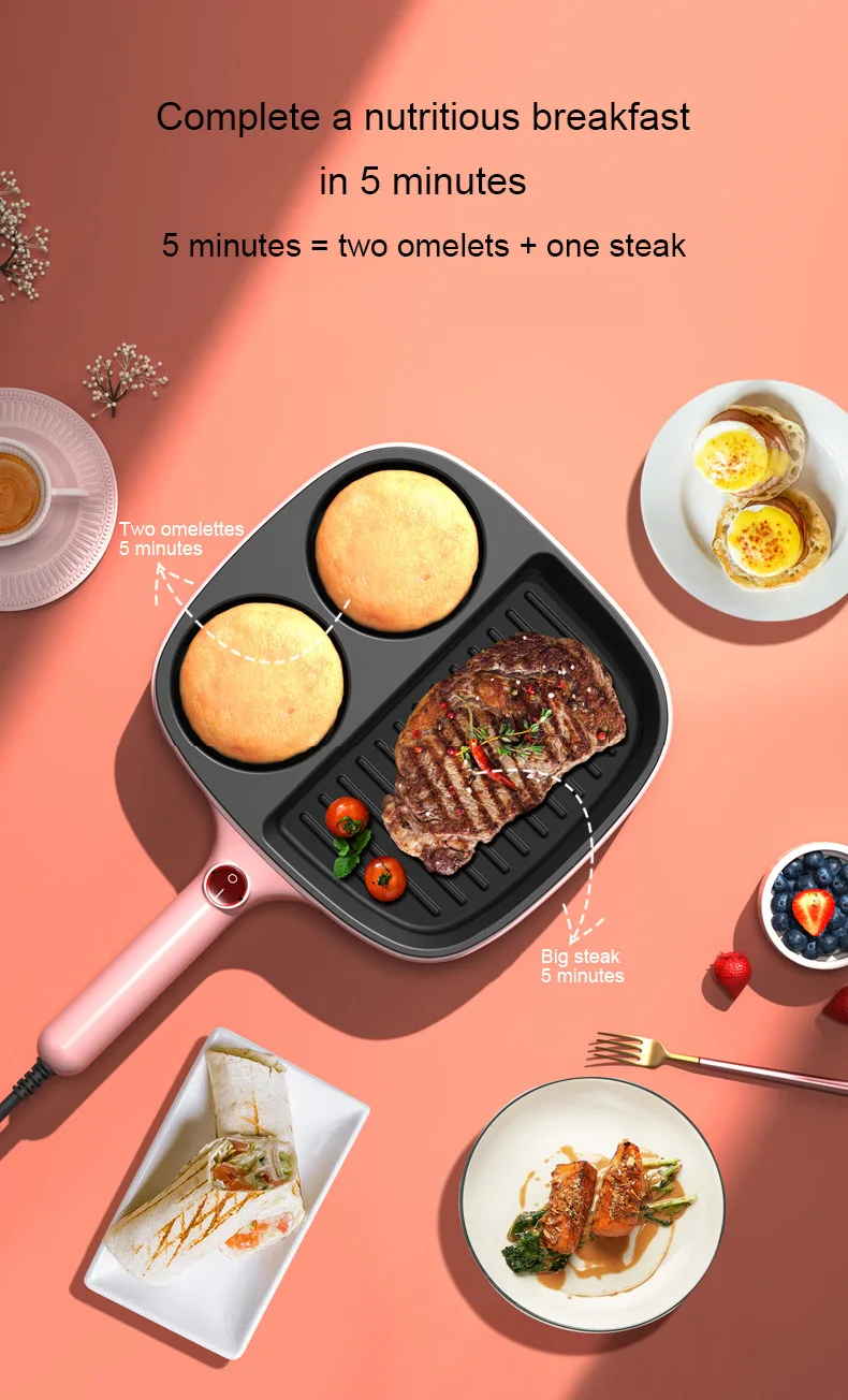 DMWD 110V Multifunctional Electric Frying Pan Non-stick Egg Burger Cooker Smokeless Steak Machine  Omelette Breakfast Machine 3